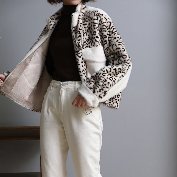 

2021 new imitation female short winter leopard stitch gold mink skin hair of a soft garment fashion jacket f94 s9l6, Black