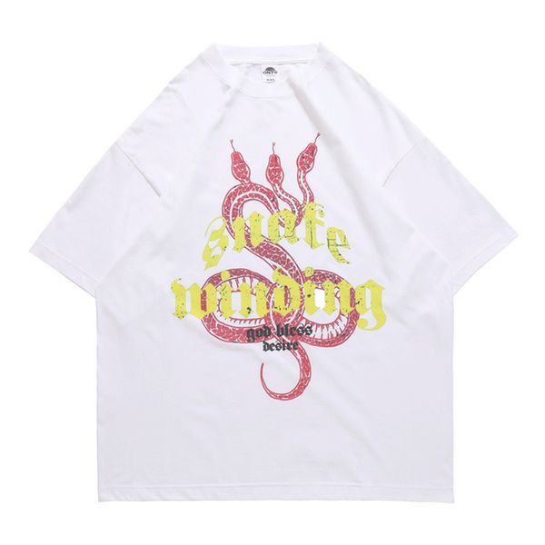 

men's t-shirts trendy fashion casual retro dark wind snake print short sleeve loose summer breathable, White;black