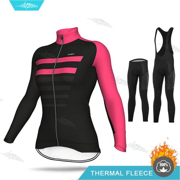 

cycling jersey set women long sleeve clothes winter cycling clothing female mtb thermal fleece uninform kit ropa ciclismo, Black;blue