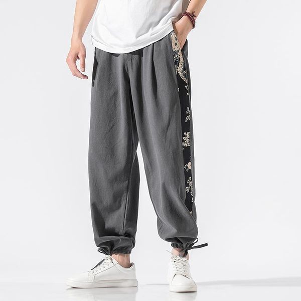 

chinese style cotton linen pants men joggers men pants streetwear sweatpants harem trousers 5xl 2020 autumn new1, Black