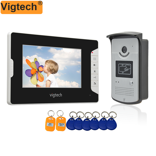 

video door phones vigtech home 7" intercom phone system with id card reader hd doorbell camera access control device support lock