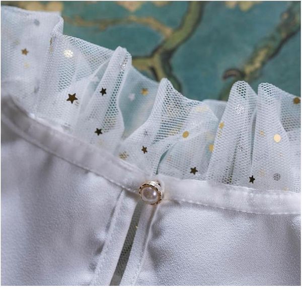 

women girl fake collar delicate lace star moon sequins stand up half shirt wo qylprw, Blue;red