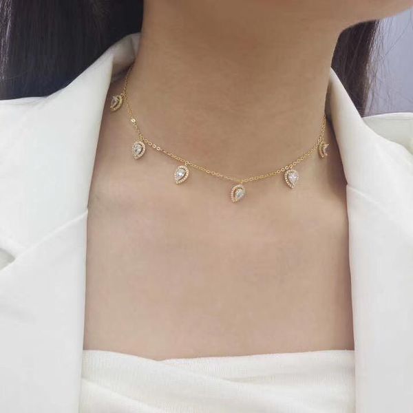 

мода капли воды чокеры ожерелье для женщин мода фианитами искрения bling cz ожерелья подвески bijoux femme perle, Golden;silver