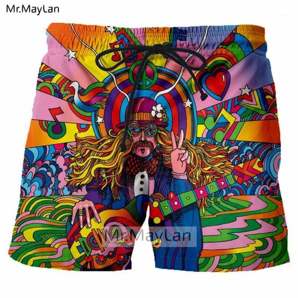 

groovy hippie musician colorful rainbow guitar 3d printed men hipster board shorts men's bermuda casaul beach swimming trousers1, White;black