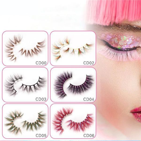 

colorful 3d mink eyelashes makeup thick eye lashes cross natural long false eyelashes stage show fake eyelash with packaging box cpa2625