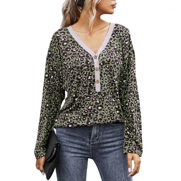 

spring autumn ladies elegant v-neck leopard print women korean casual long sleeve t shirt women tshirt fashion1, White