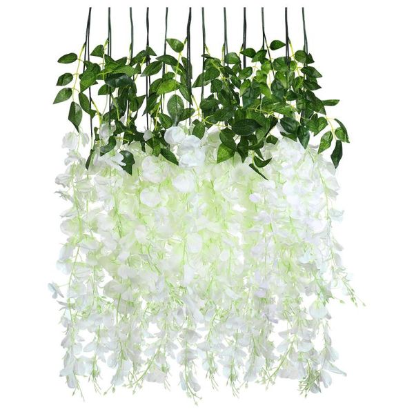 

imikeya 12 pcs artificial silk wisteria ivy vine garland simulation plants props 90cm for party wedding home decoration (white)