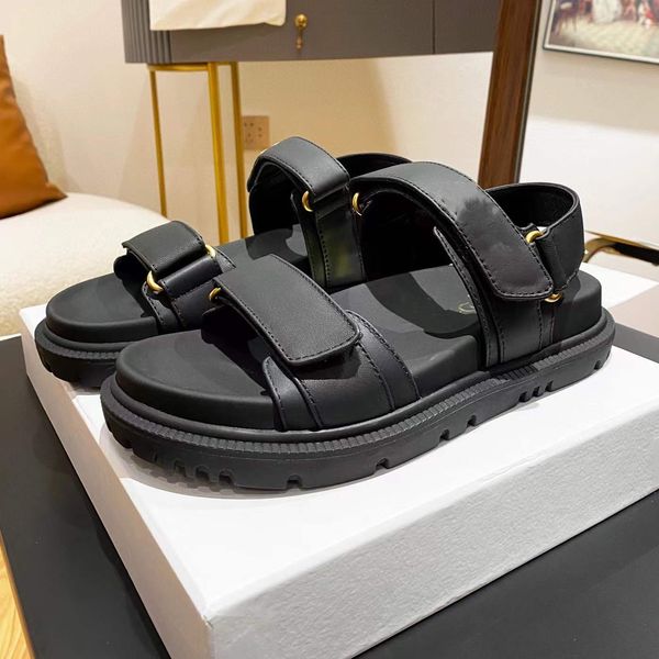 

2022 classic designer slippers sliders sandals for women leather candy color flat rubber sandal travel outdoor beach boots heat sandal with, Black