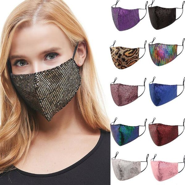 

reusable washable sequin face masks bling bling sequin women face masks cotton masks designer luxury dust-proof protective adjustable mask
