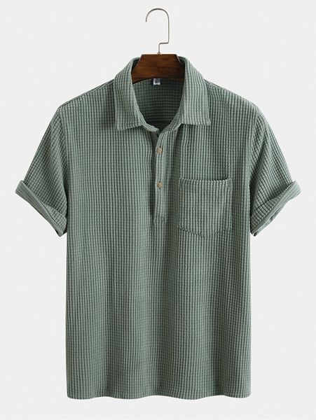 

men waffle knit button front patched pocket shirt 28zi#, White;black