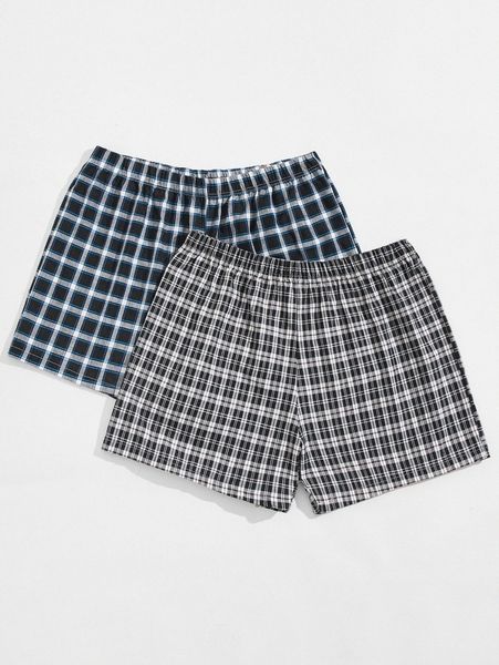 

men 2pcs plaid print pajama shorts x8tc#, Black;brown