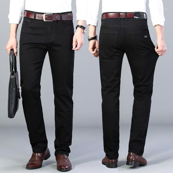 

2021 spring autumn classic style men's jeans business fashion soft stretch denim trousers male brand fit pants black size 40,2011, Blue