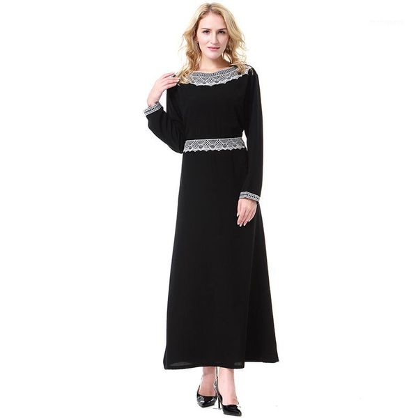 

ethnic clothing women muslim abaya dress o neck long sleeve plus size 3xl robe arabe caftan dubai with appliques1, Red
