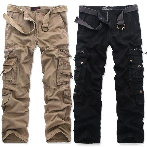 

men's pants mens army cargo cotton outdoor trousers loose trendy solid camouflage pockets 5colors plus size1, Black