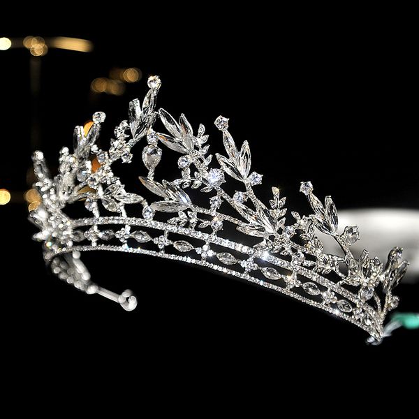 

ete korean bride and headdress inlaid with diamond temperament simple wedding white gauze studio travel shoot crown, Silver