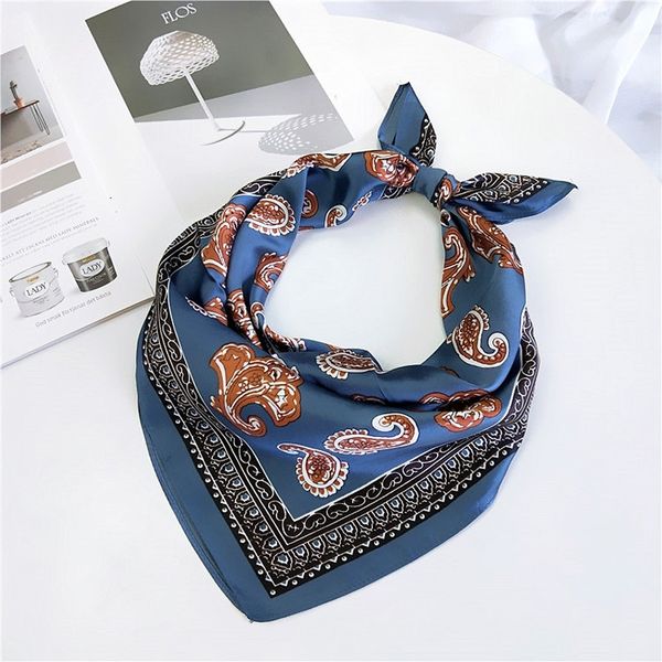 

4colors boho multifunction bandana square scarf for women/men fashion accessoires silk-like hair handkerchief bag scarf 60*60cm t200429, Blue;gray