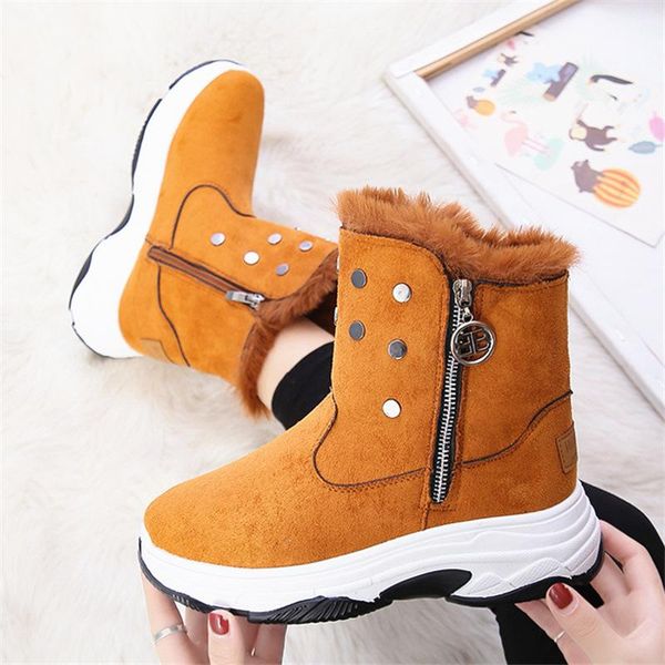 

snow winter boots women 2020 new fashion short tube thick bottom and velvet high cotton shoes women's short boots, Black