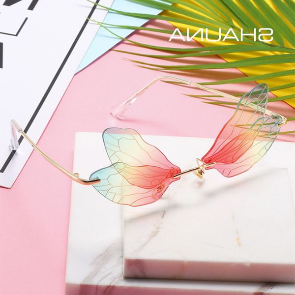 

крылья 0 цвета солнцезащитные очки ins популярные dragonfly женщины моды rimless gradient оттенки мужчины uv400