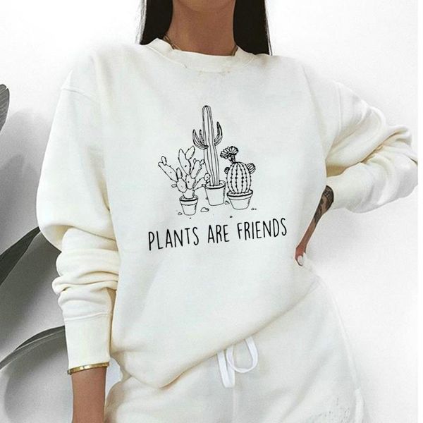 

women oversize friends hoodie plants are friends print harajuku sweatshirt autumn long sleeve o-neck hoodies1, Black
