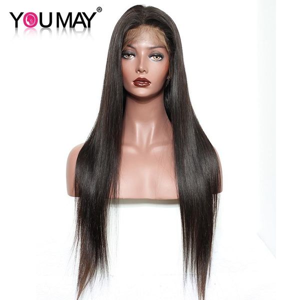 

straight 250 density 13x6 lace front human hair wigs for women fake scalp barzilian 360 lace frontal wig pre plucked youmay remy, Black;brown