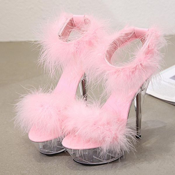 

2021 summer women extreme high heels rose red sandals transparent crystal platform sandals party large size female shoes, Black