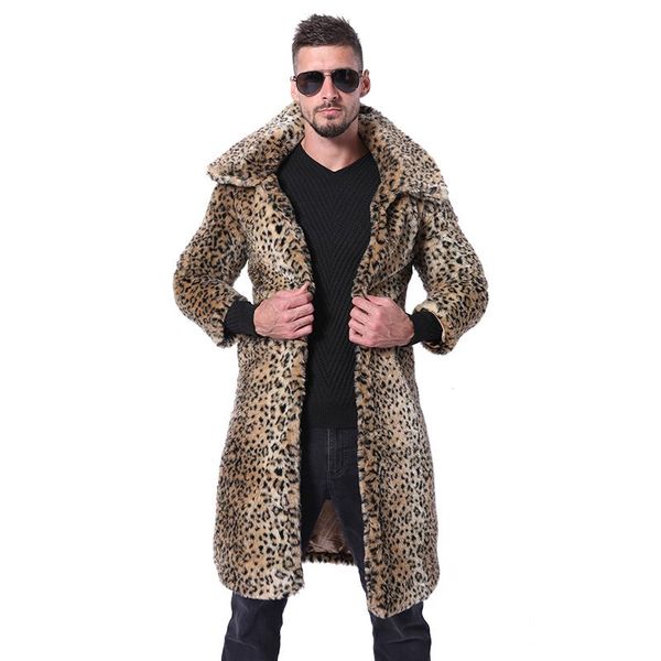 

fhillinuo 2020 new men luxur fur coat winter plus size faux fur coat male long jackets full length leather loose overcoats colla, Black