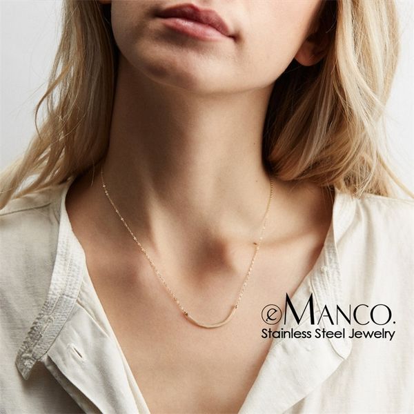 

emanco women statement stainless steel necklace for women simple thin chain necklace choker necklace luxury designer jewelry y200323, Silver