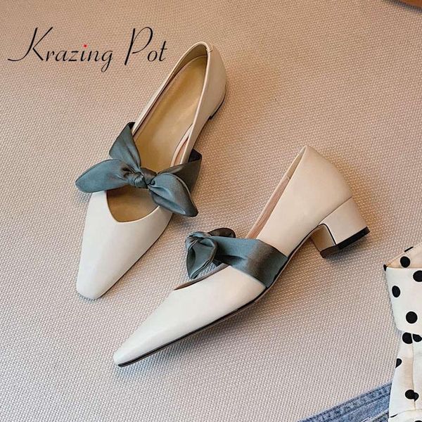 

dress shoes krazing pot 2021 summer arrival full grain leather square toe med heel butterfly-knot pretty girls dating women pumps l03, Black