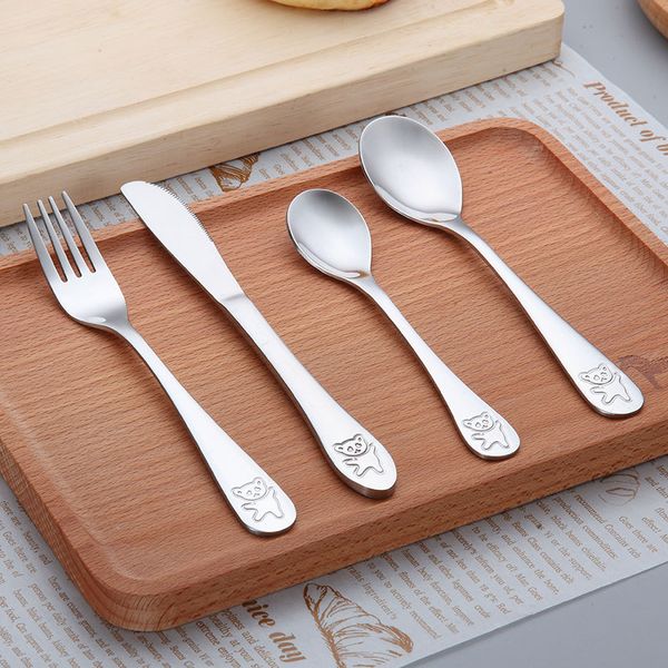 Faca de colher de aço inoxidável Faca Faca Faca Utensils Bebê Colher de Teaspoon Alimentar Tablearwares Kids Aprendizagem Aprendizagem Comer hábito infantil 20220302 Q2