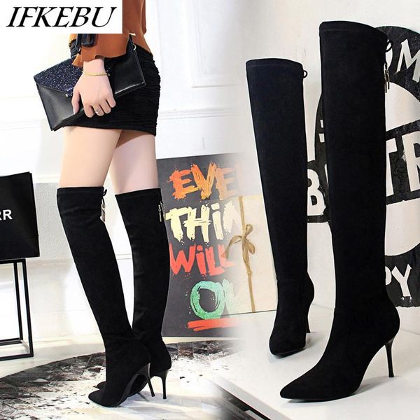 

women thigh high boots fashion high heel shoes over the knee boots pointed toe socks boot zapatos de mujer black size 34-40