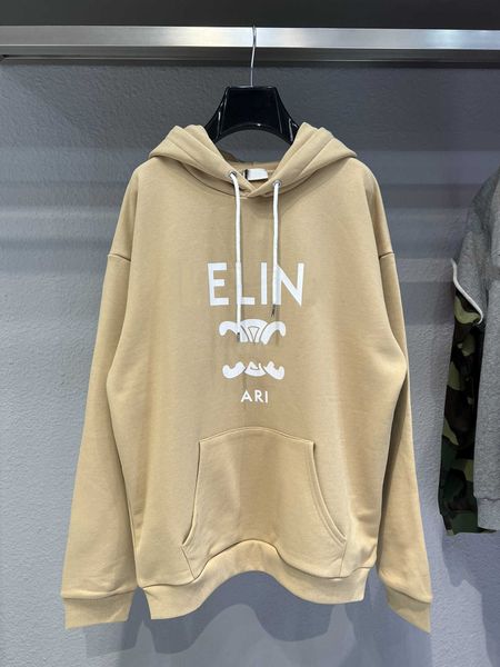 

men's hoodies high version silin front printed cl terry hoodie woven dyed cotton trend men's and women's same sweater, Black