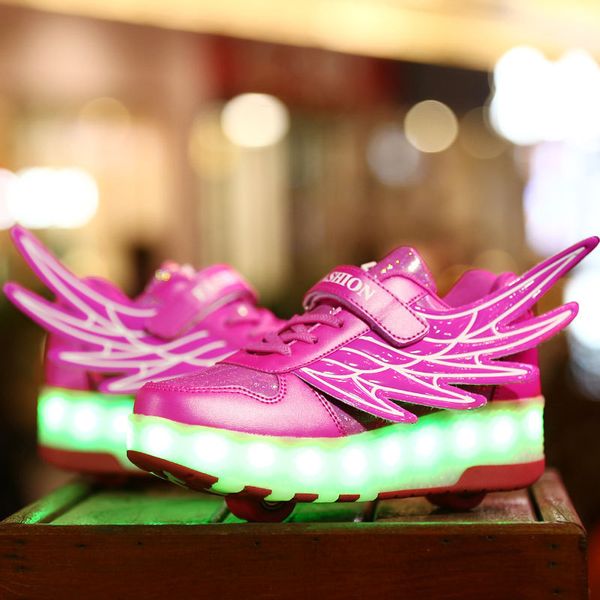 

2021 latest roller charging luminous led shoelace lamp child wheel style wing flashing lights children's casual shoes 1, Black