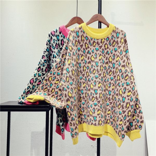 

2021 new autumn o-neck long sleeve warm thick sweater leopard print winter women pullovers pull femme 06qx, White