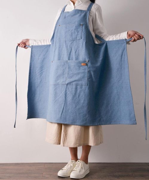 

nordic denim korean version of neck apron kitchen sleeveless apron flower shop baking simple and convenient