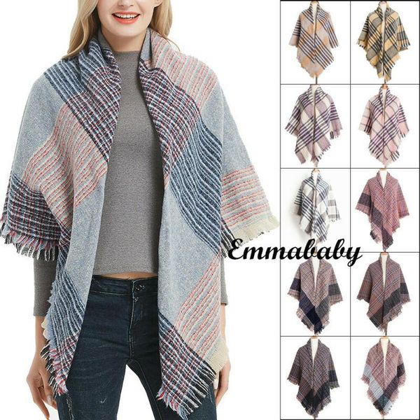 

scarves 135cm fashion women plaid scarf shawl winter warm polyester long wraps gifts, Blue;gray