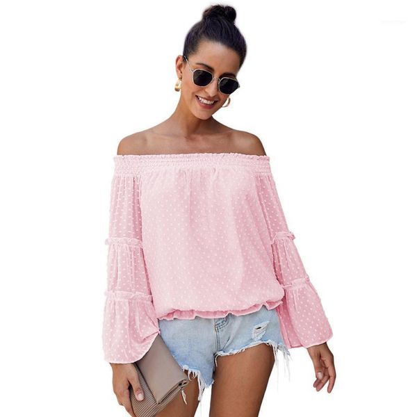 

fashion long sleeve solid daily autumn party off shoulder attractive loose polka dot casual boat neck women 1, White