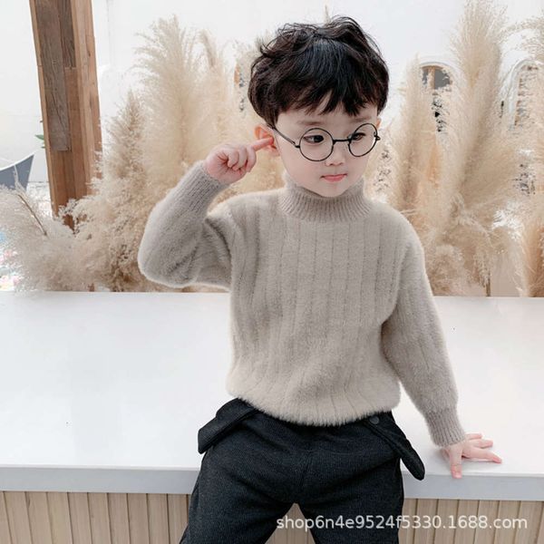 

new children's winter thickened baby 2020 korean half turtleneck boys mink sweater fashion, Blue