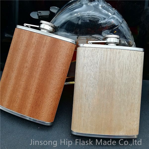 

true wooden wrapped 8oz stainless steel hip flask q1222