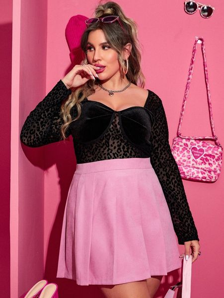 

plus sweetheart neck bustier leopard mesh e6jn#, Black