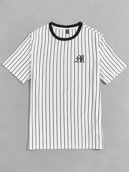

men striped and letter graphic contrast trim tee m1yx#, White;black