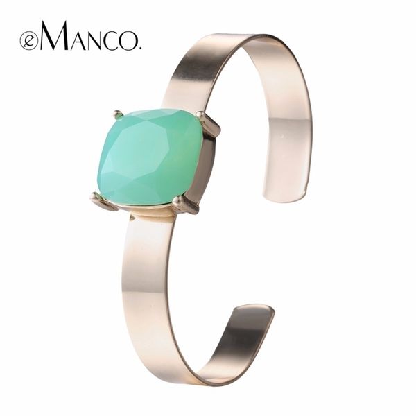 

emanco 3 color simple elegant cube cuff bracelets & bangles for women green crystal copper accessories brand jewelry accessories y200323, Golden;silver