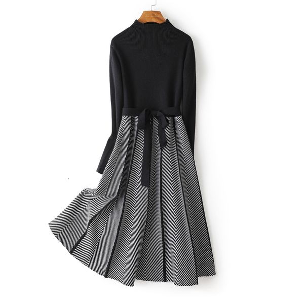 

2021 new luxury jacquard long knit women maxi sweater sahes turtleneck a line dresses christmas party midi dress vestidos ejbc, Black;gray
