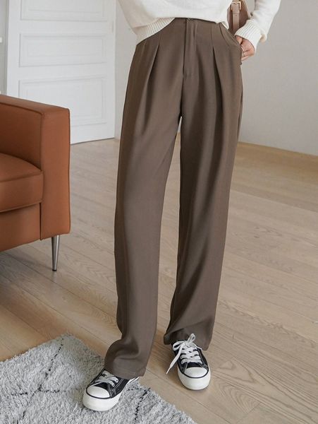 

dazy high waist fold pleated pants n679#, Black;white