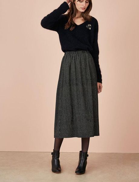 

women skirt autumn 2021 women cotton blends mid-length skirt, Black