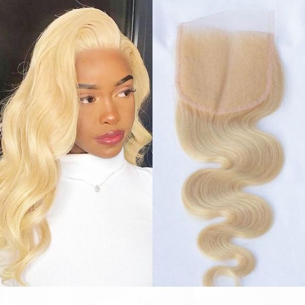 

4x4 body wave lace closure с волосами младенца 613 blonde 1b 613 8-20inch перуанского remy человеческих волос шнурок закрытие, Black;brown