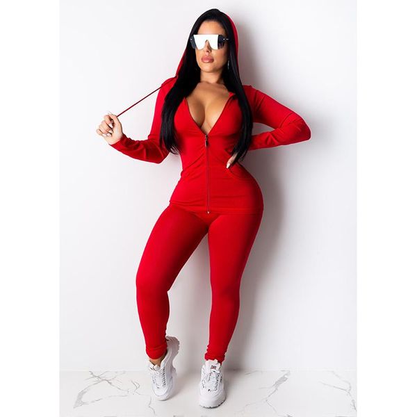 

fashion sportwear tracksuit women hooded two piece set jogging femme zipper pants suit outfits solid 7 color plus size, Gray