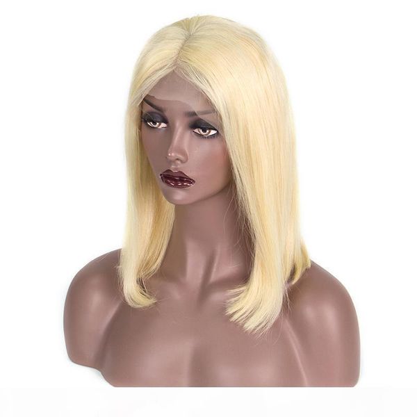 

100 human hair blonde ombre wigs for women short bob lace front straight virgin peruvian 613 blonde full lace wig ombre bleached knots, Black;brown