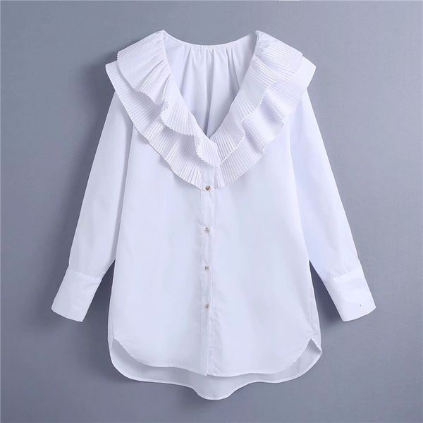 

new 2021 ruffle white oversize women spring plus size long sleeve female fashion casual button up shirt a6k6