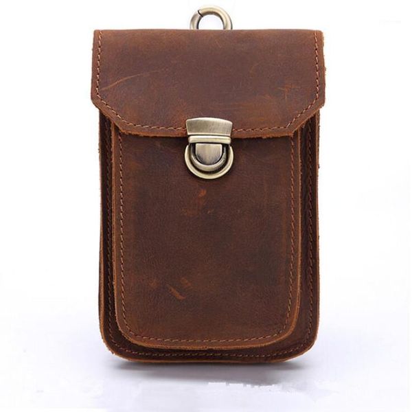 

waist bags crazy horse leather vintage packs men mobile phone pouch travel fanny pack belt loops hip bum bag bag1