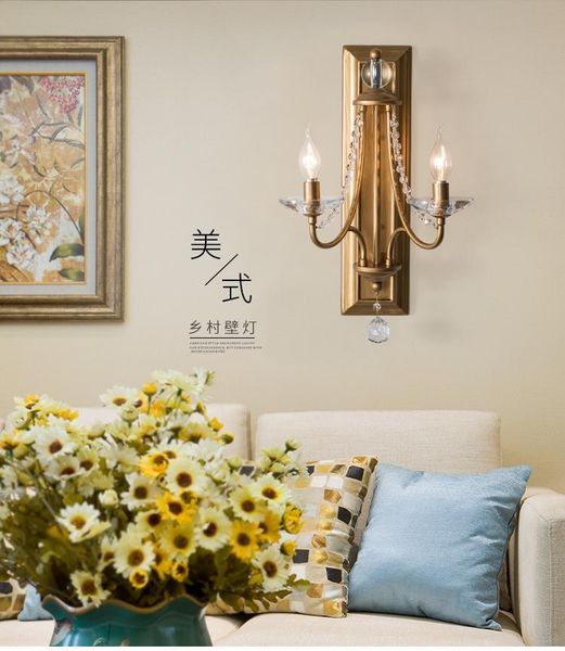 

american retro crystal wall lamp bedroom wall lamp double head crystal bedside living room